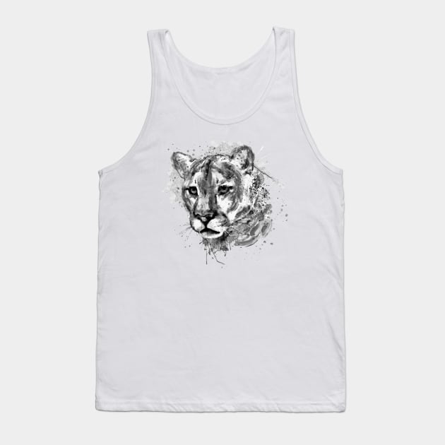 Watercolor Portrait - Black and White Cougar Head Tank Top by Marian Voicu